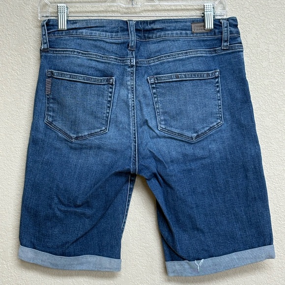 Paige Jax Knee Short Blue Denim Cuffed Stretch Jean Shorts Size 29 - Picture 3 of 10